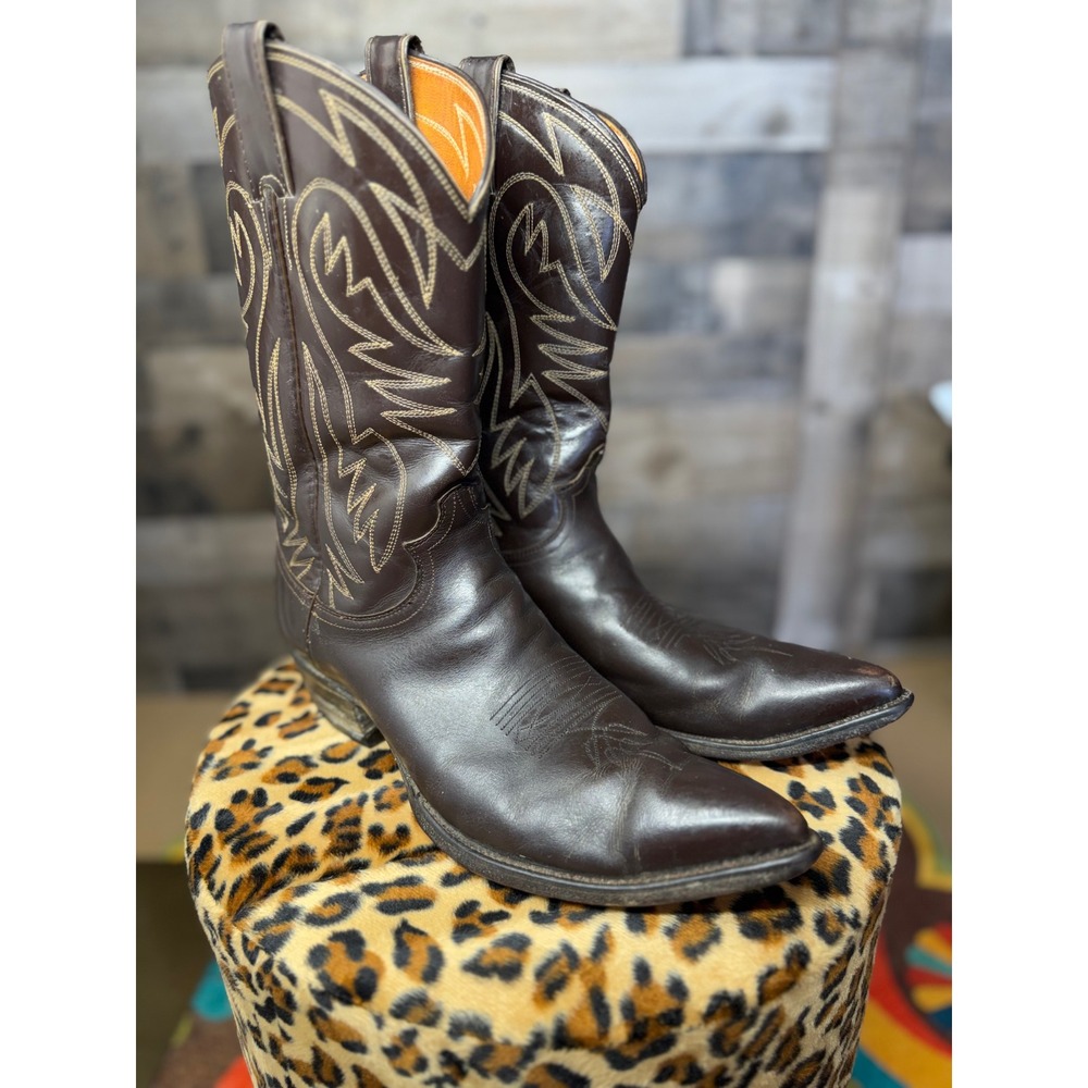 Vintage Justin Leather Western Cowboy Boots Pointed Toe